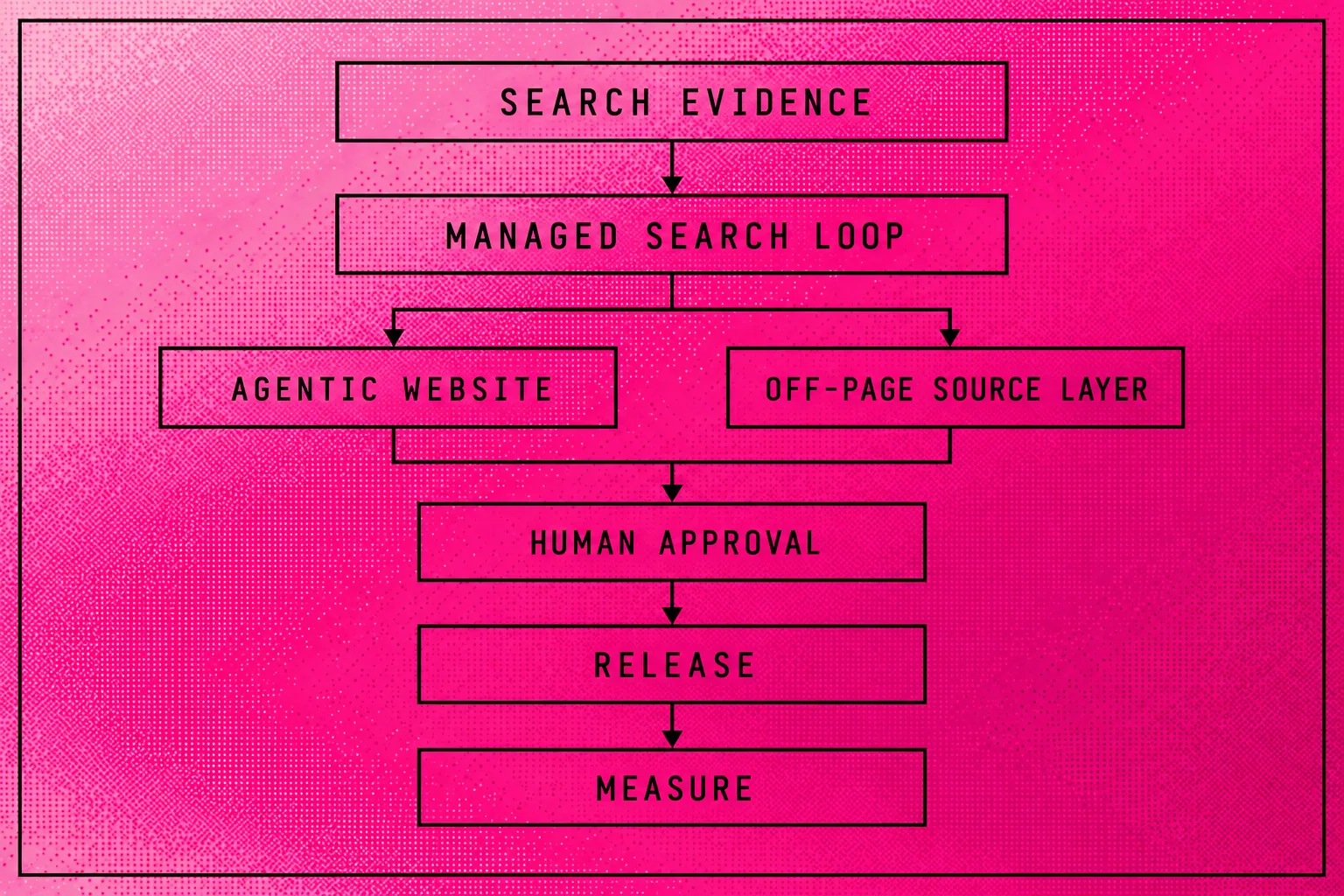 Searchmaxxed's weekly loop connects search evidence to website and source work, human approval and measurement